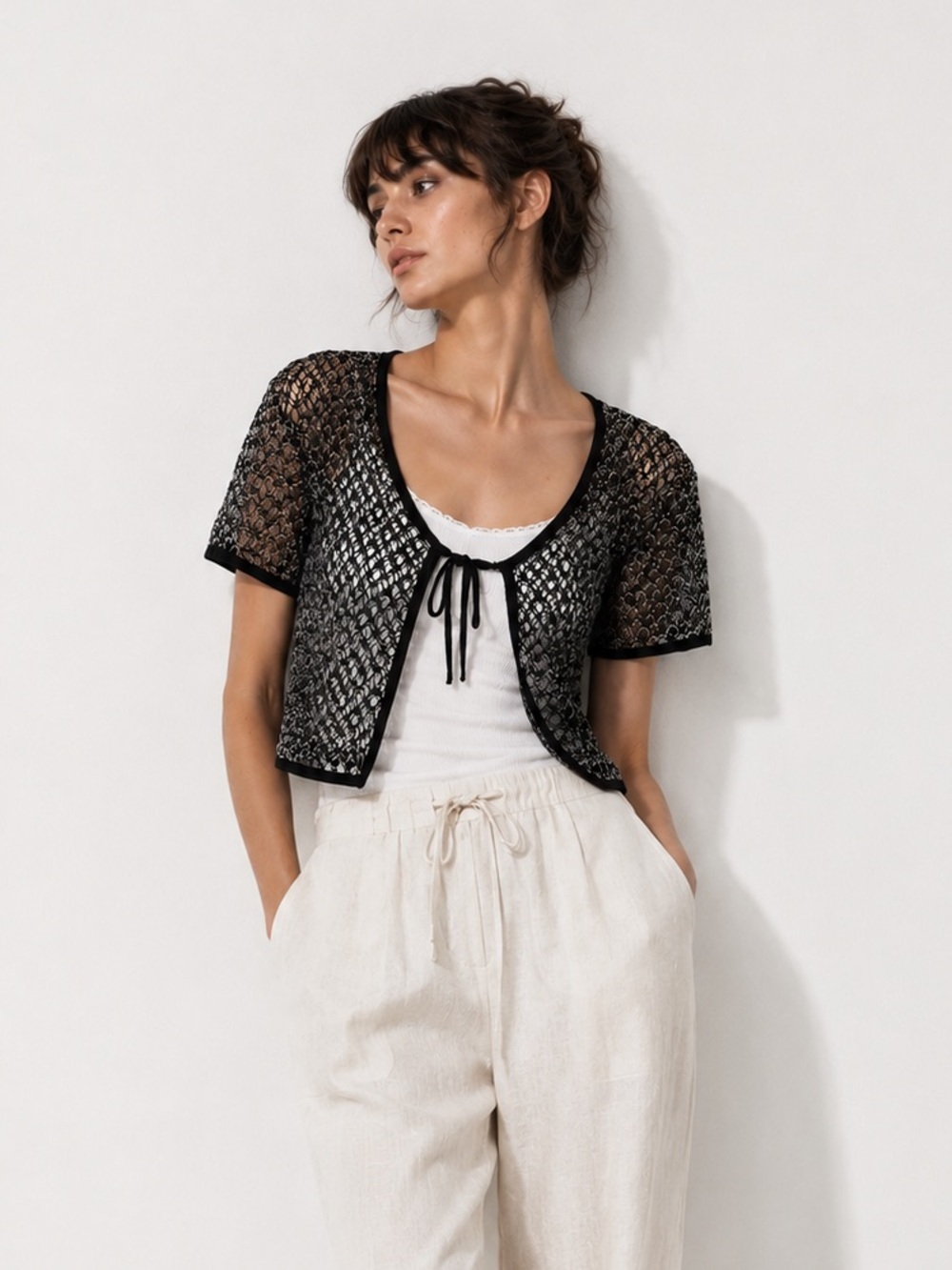 Vintage Y2K Crochet Style Cropped Cardigan